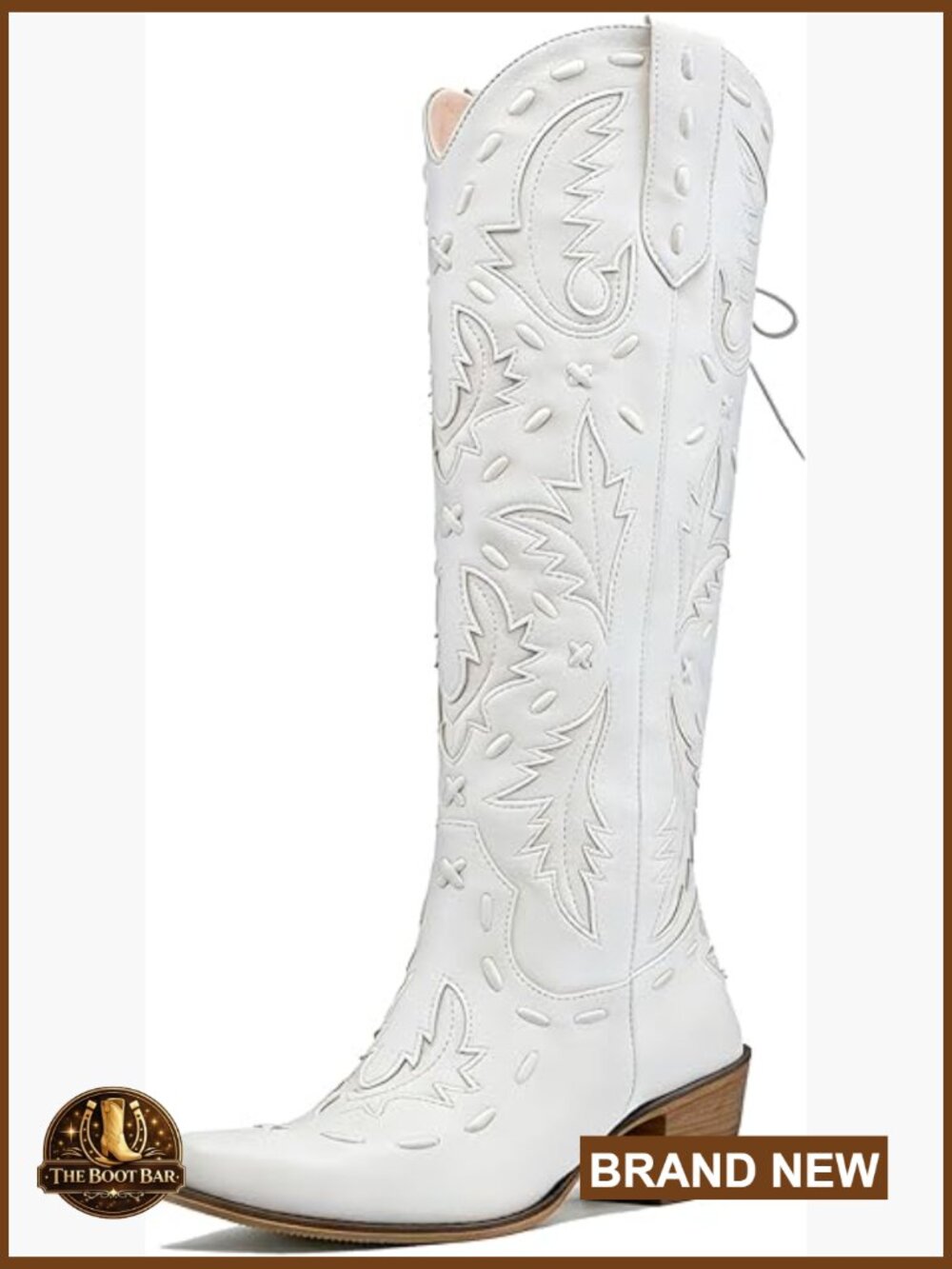 Knee High Cowgirl Boots Lace Up Snip Toe Wide Calf Chunky Heel Faux Leather
